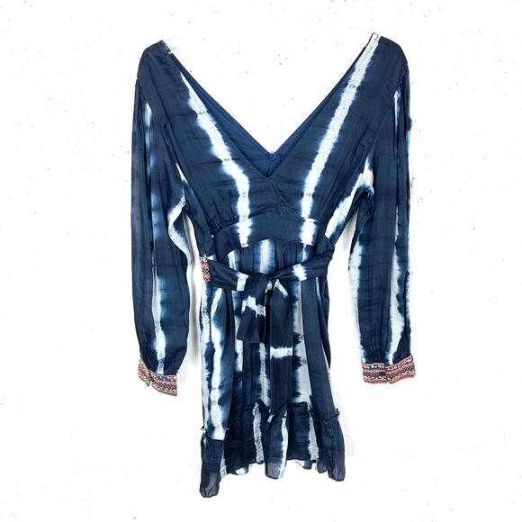Anthropologie Verb Pallavi Singhee Beaded Tie Dye Mini Dress Blue Lyocell XSP - Picture 5 of 12
